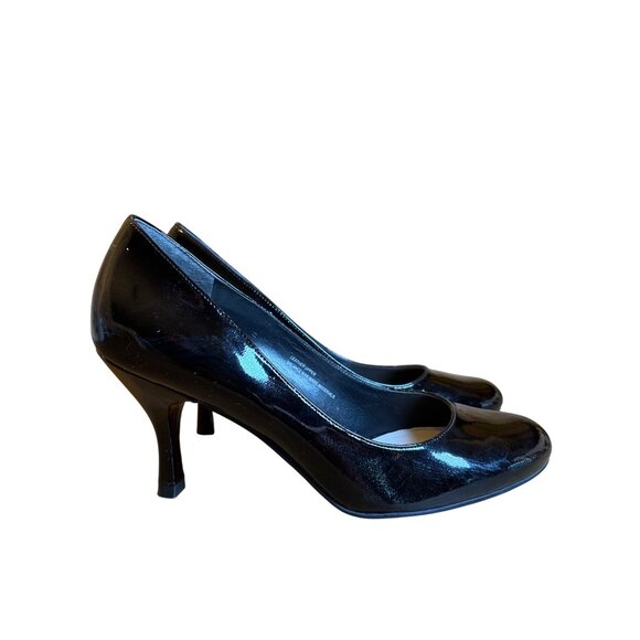 Via Spiga Black Patent Leather‎ Pumps Size 7.5 Heels Career Classic Board Room - Picture 2 of 10
